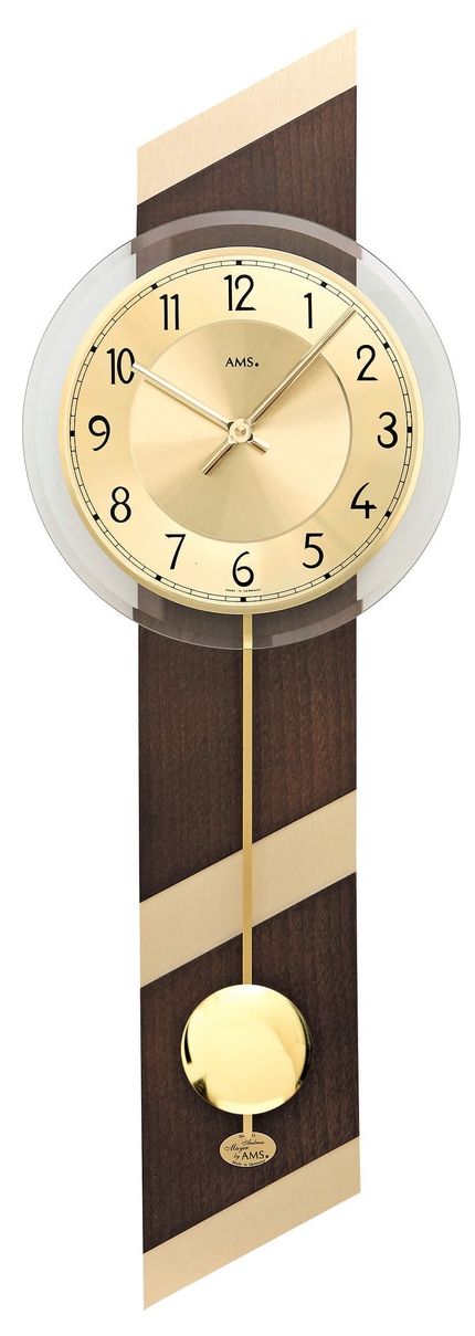 Horloge murale &agrave; balancier moderne en bois de noyer et laiton