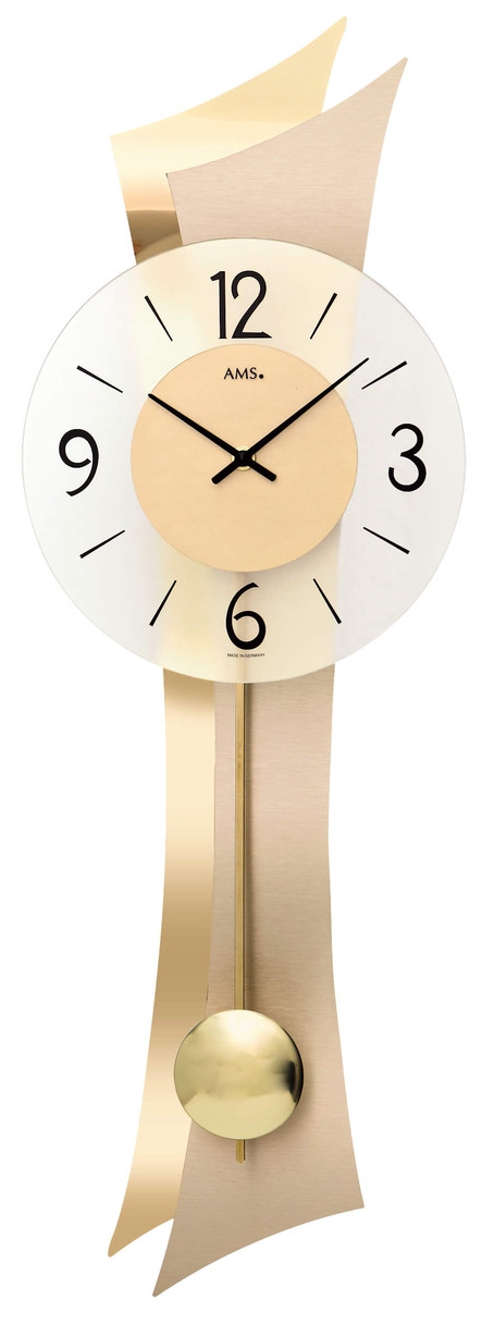 Horloge murale &agrave; balancier moderne en laiton incurv&eacute;