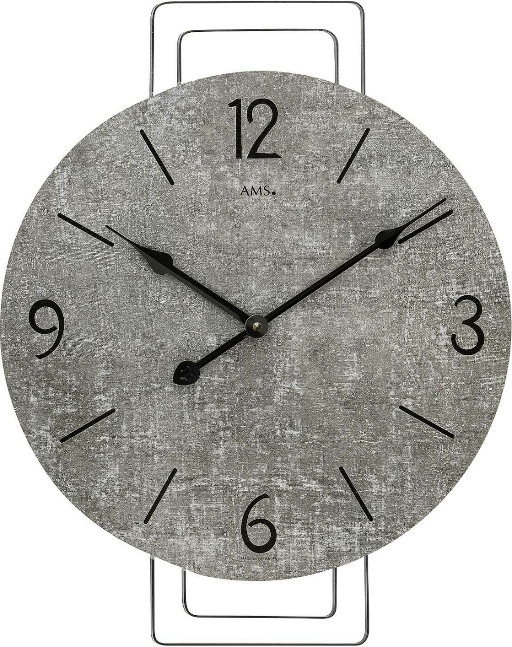 Horloge murale ronde en bois gris support m&eacute;tal