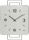 Horloge murale carr&eacute;e en bois teint&eacute; gris support m&eacute;tal