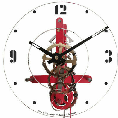 Horloge comtoise moderne squelette rouge