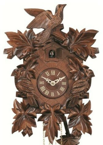 Horloge coucou m&eacute;canique traditionnel 8 jours feuilles_zoom