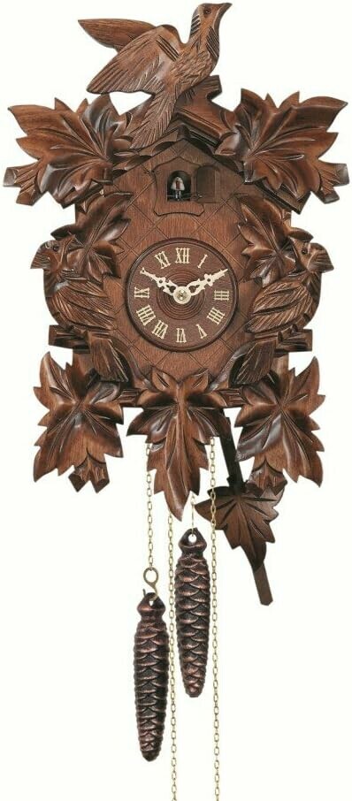 Horloge coucou m&eacute;canique traditionnel 8 jours feuilles