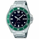 Montre Casio bracelet en m&eacute;tal avec date lunette verte