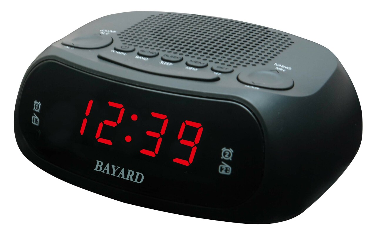 Radio-réveil matin digital noir chiffres verts ou rouges Bayard