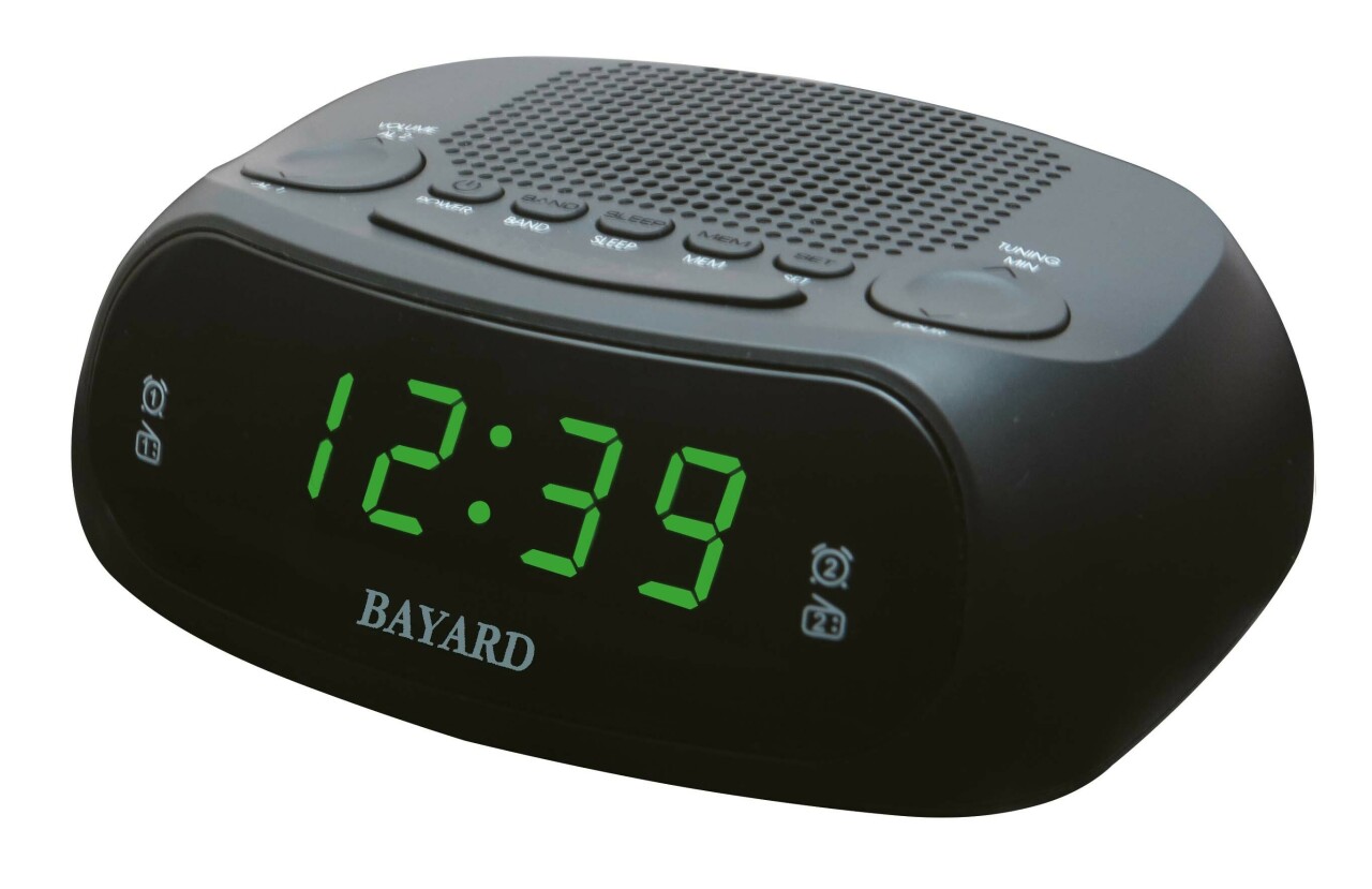 Radio-réveil matin digital noir chiffres verts ou rouges Bayard