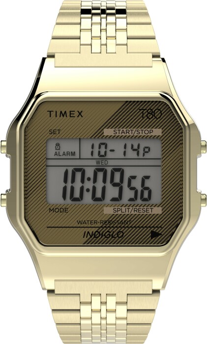 Montre TIMEX Collection T80 bracelet acier doré écran marron
