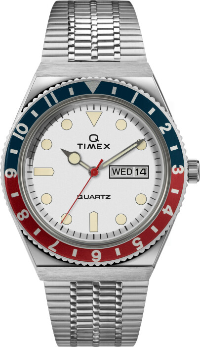 Montre TIMEX Q Reissue lunette tournante bleue-rouge