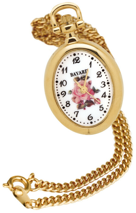 Montre pendentif ovale dorée fleurie Bayard