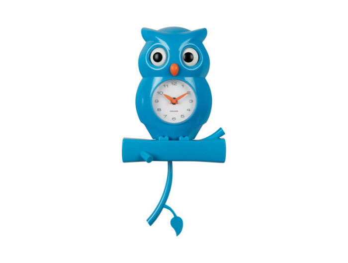 Horloge murale hibou bleu enfants