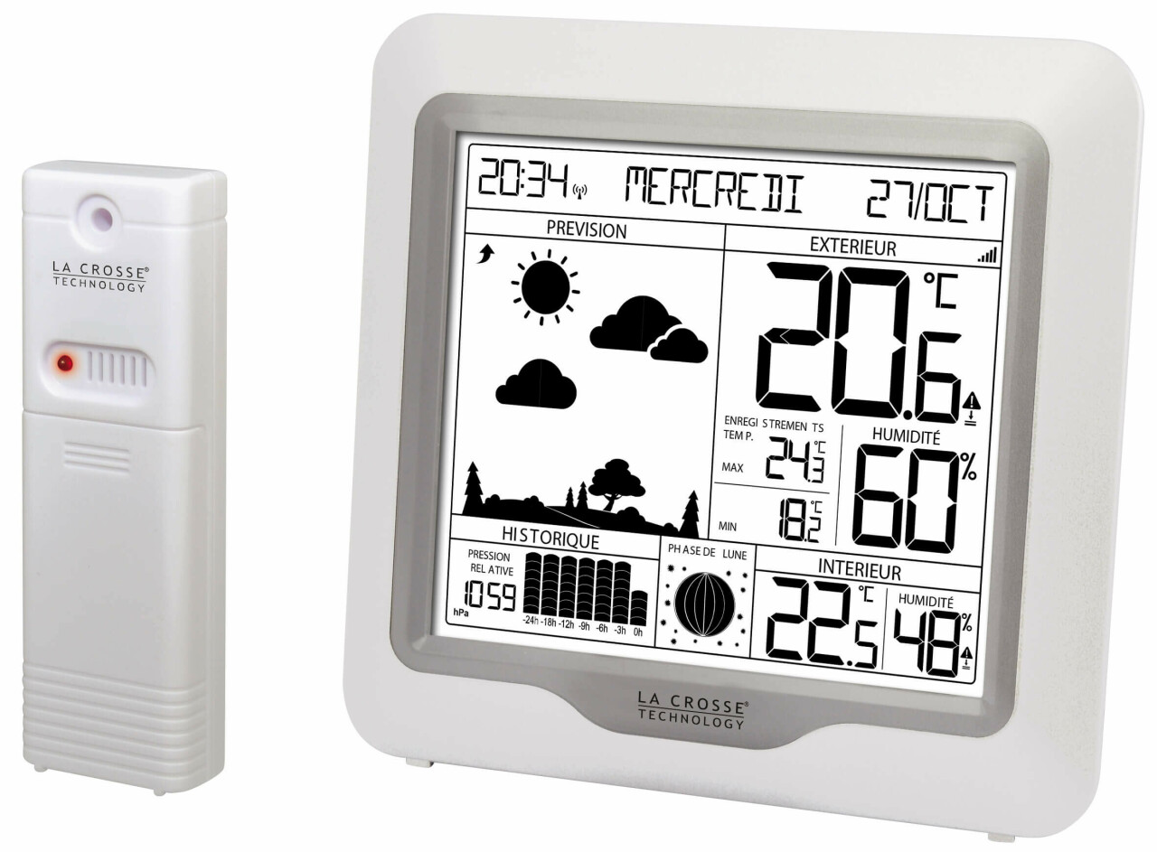 Station météo mécanique en chêne design rectangle - Thermomètre / Hygromètre  (zone de confort) / Baromètre